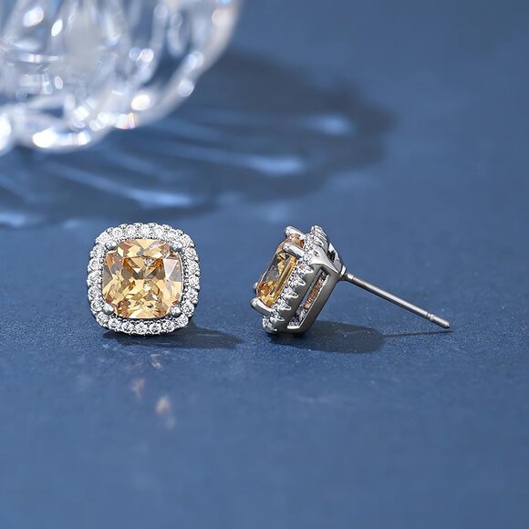 Women's Square Birthstone Cubic Zirconia Mall Dainty Tan Elegant Earring - Picture 6 of 6